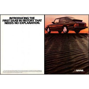 1985 Introducing Saab 900 Turbo Coupe 2 Page Vintage Print Ad Sunset Wall Art